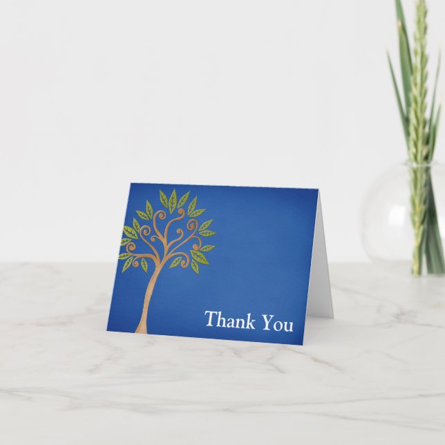 Tree of Life Swirls Blue Thank You Card (Front)