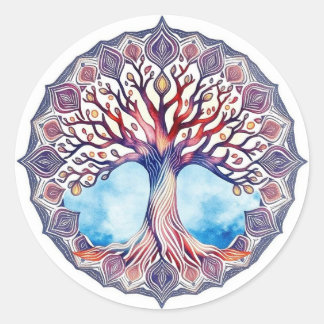 Tree of Life Watercolor Classic Round Sticker