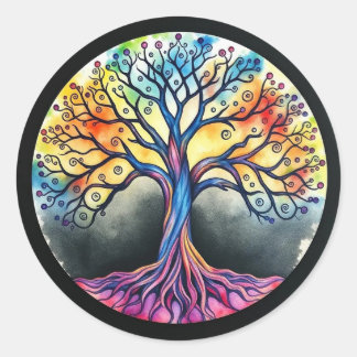 Tree of Life Watercolor  Classic Round Sticker