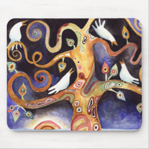 TREE OF LIFE Watercolor Doves Mouse Pad