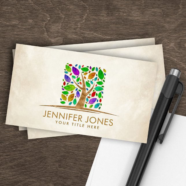 Tree of life - watercolor leaves - square shape business card (Creator Uploaded)