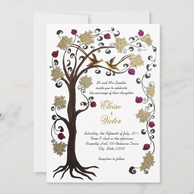 Tree of Life wedding invitation (v) cream /white (Front)