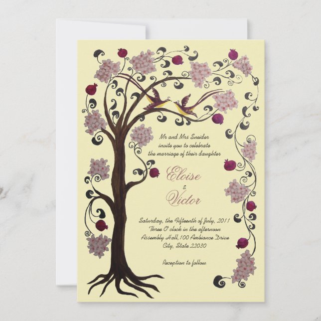 Tree of Life wedding invitation (v) rose /ivory (Front)