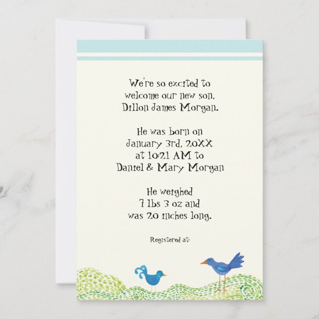 Tree of Life, Whimsical Boy Birth Announcement (Front)