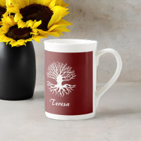 Tree of Life White Silhouette on Burgundy Monogram