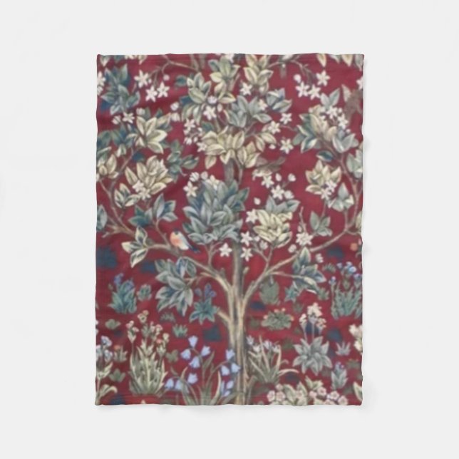 Tree Of Life William Morris Red Fleece Blanket (Front)