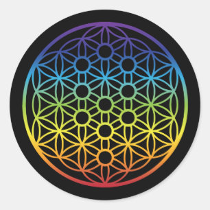 Tree of Life with Flower of Life - Rainbow Version Classic Round Sticker