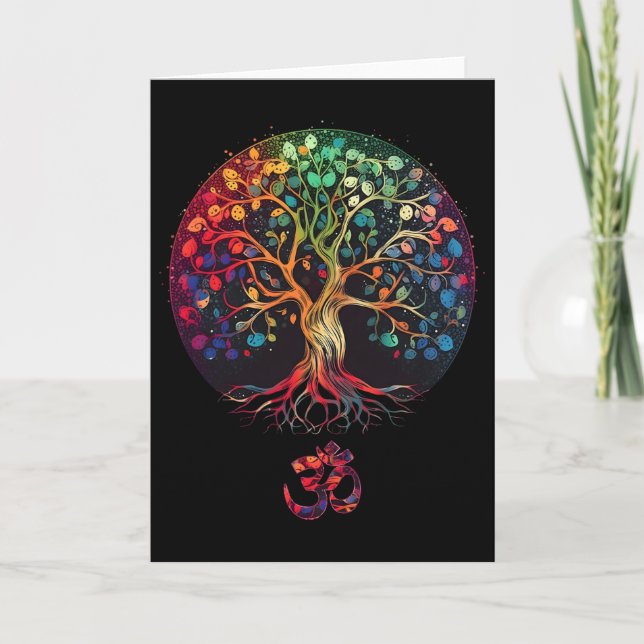 Tree Of Life With Om Symbol Yoga  Card (Front)