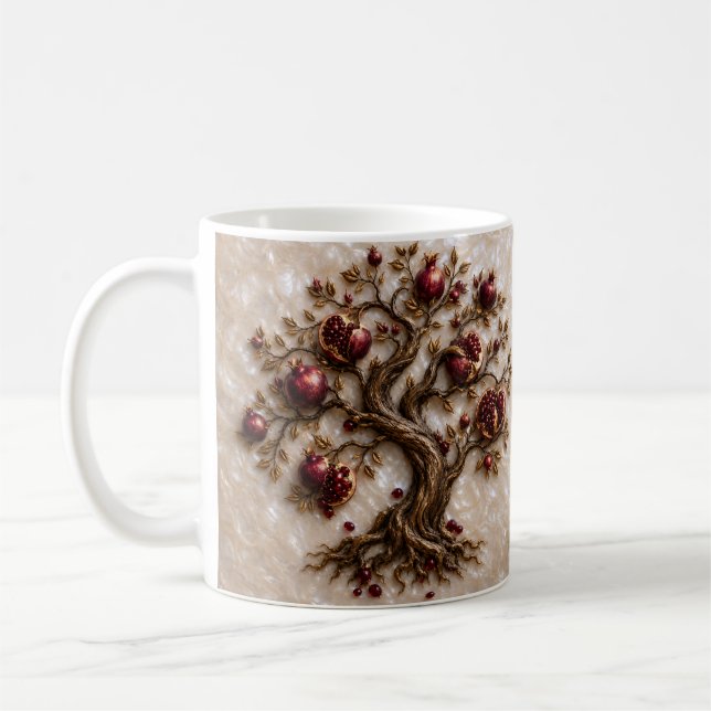 Tree of Life with Pomegranates | 3D Relief Art Coffee Mug (Left)
