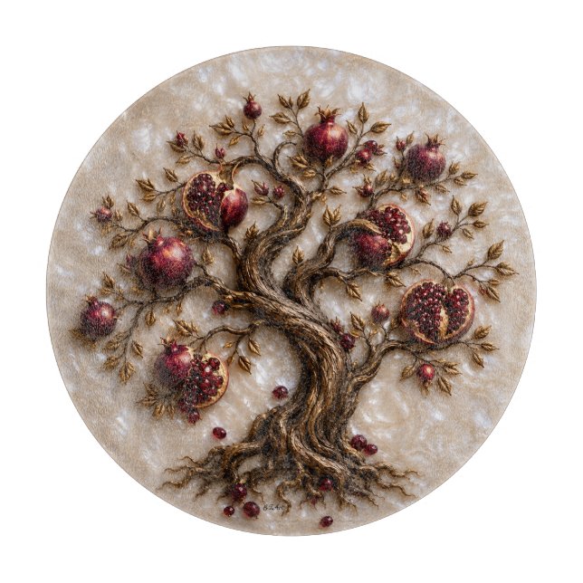 Tree of Life with Pomegranates | 3D Relief Art Cutting Board (Front)