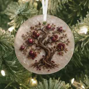 Tree of Life with Pomegranates   3D Relief Art Glass Tree Decoration