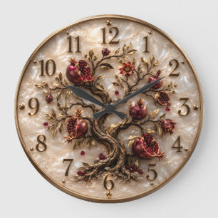 Tree of Life with Pomegranates 3D Relief Art Large Clock