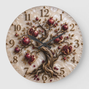 Tree of Life with Pomegranates 3D Relief Art Large Clock