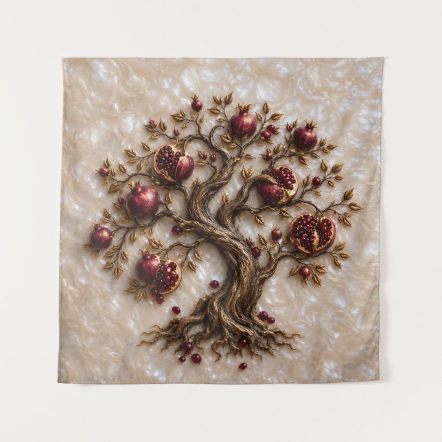 Tree of Life with Pomegranates | 3D Relief Art Tapestry (Front)