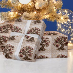 Tree of Life with Pomegranates   3D Relief Art Wrapping Paper
