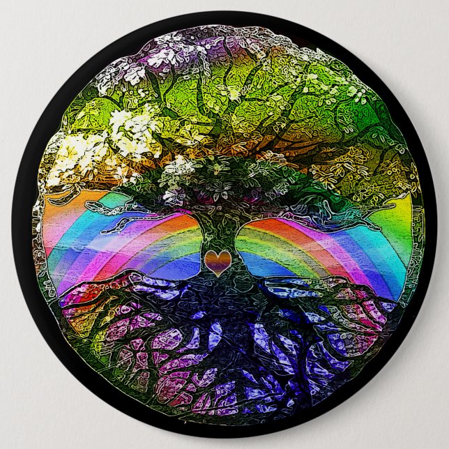 Tree of Life with Rainbow Heart 6 Cm Round Badge (Front)