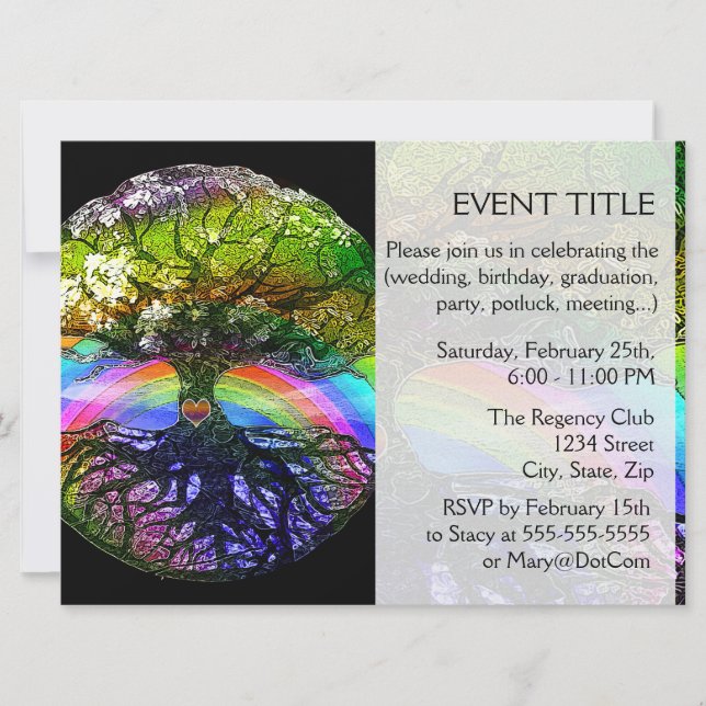 Tree of Life with Rainbow Heart Invitation (Front)