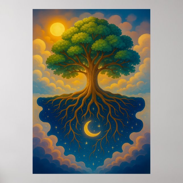Tree of Life with Sun and Moon Fantasy Artwork Poster (Front)