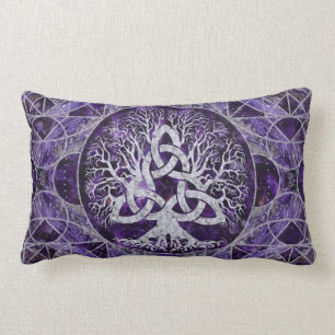 Tree of life with Triquetra Amethyst and silver Lumbar Cushion
