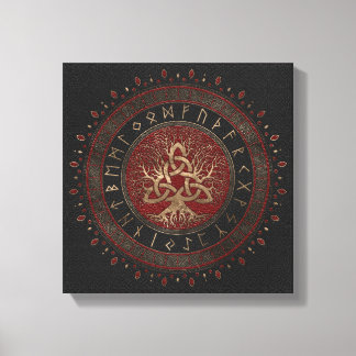 Tree of life with Triquetra Black Red Leather Canvas Print