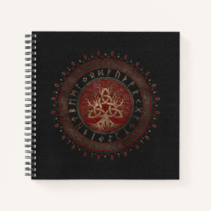 Tree of life with Triquetra Black Red Leather Notebook