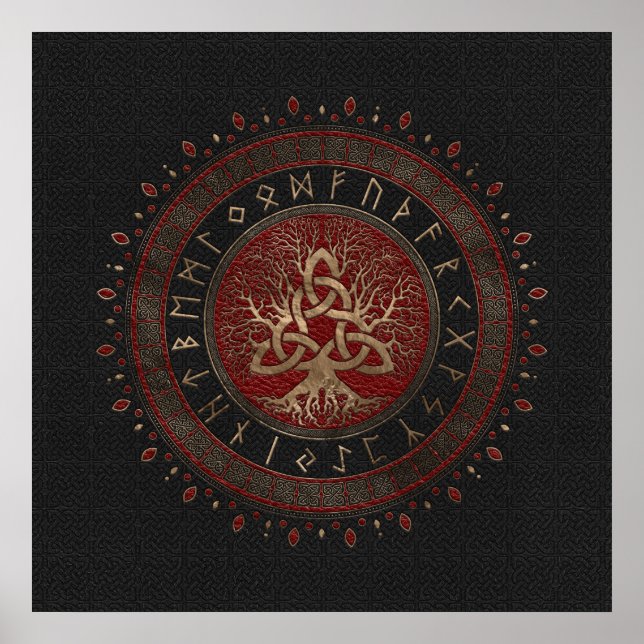 Tree of life with Triquetra Black Red Leather Poster (Front)