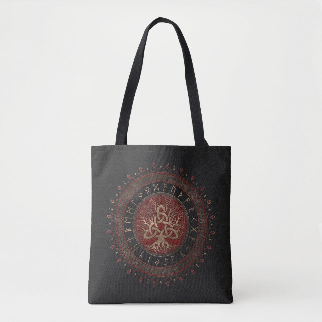 Tree of life with Triquetra Black Red Leather Tote Bag (Front)