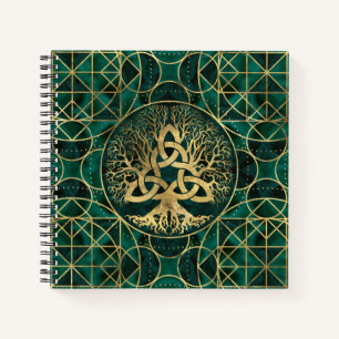 Tree of life with Triquetra Malachite and Gold Notebook