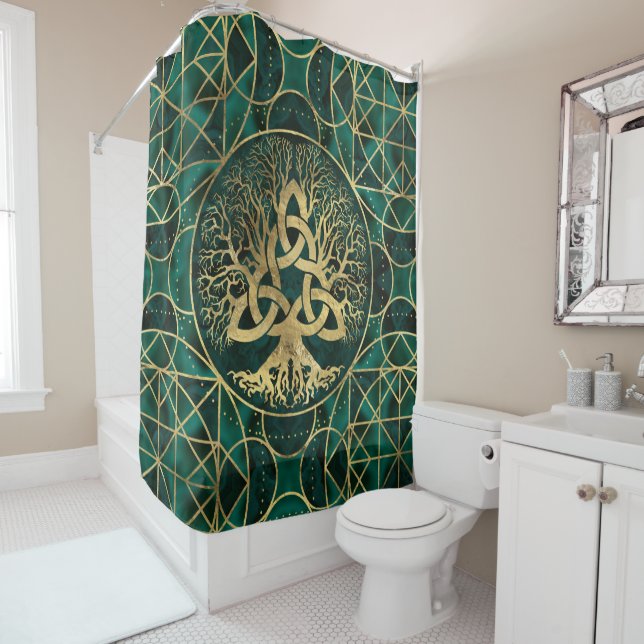 Tree of life with Triquetra Malachite and Gold Shower Curtain (In Situ)