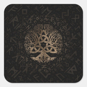 Tree of life with Triquetra on Futhark pattern Square Sticker