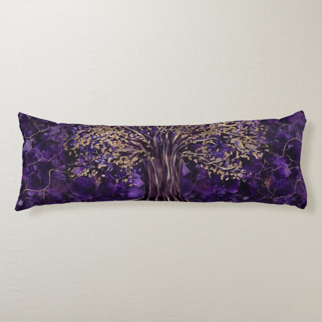 Tree of life -Yggdrasil Amethyst and Gold Body Cushion (Front)