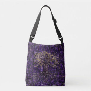 Tree of life -Yggdrasil Amethyst and Gold Crossbody Bag