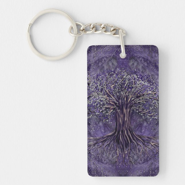 Tree of life -Yggdrasil Amethyst and silver Key Ring (Front)