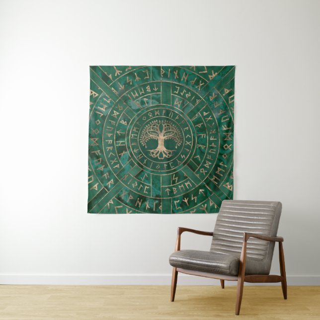Tree of life -Yggdrasil and Futhark - Malachite Tapestry (In Situ)