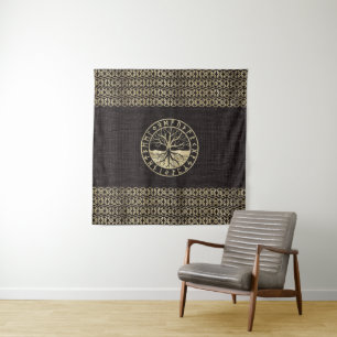 Tree of life  -Yggdrasil and  Runes on wood Tapestry