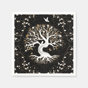 Tree of Life - Yggdrasil - black white and gold Napkin