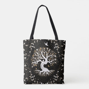 Tree of Life - Yggdrasil - black white and gold Tote Bag