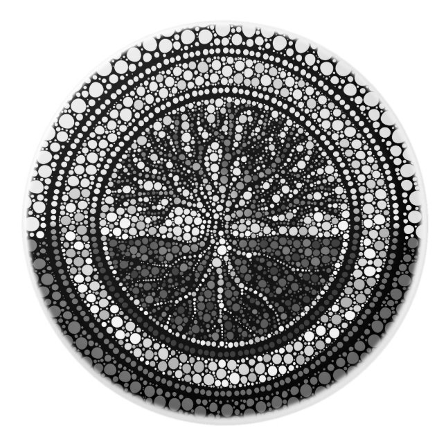 Tree of life - Yggdrasil- Dot Art Grayscale Ceramic Knob (Front)