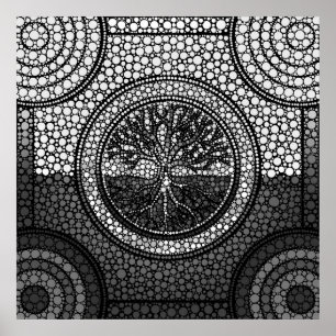 Tree of life - Yggdrasil- Dot Art Grayscale Poster