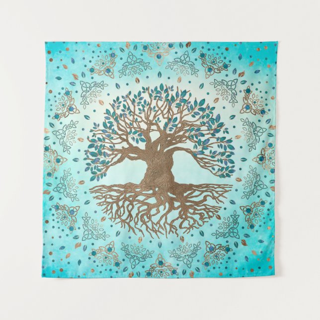 Tree of Life - Yggdrasil - Gentle blue Tapestry (Front)
