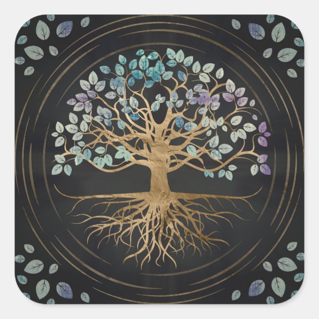 Tree of life - Yggdrasil - Gold & Painted Texture Square Sticker (Front)