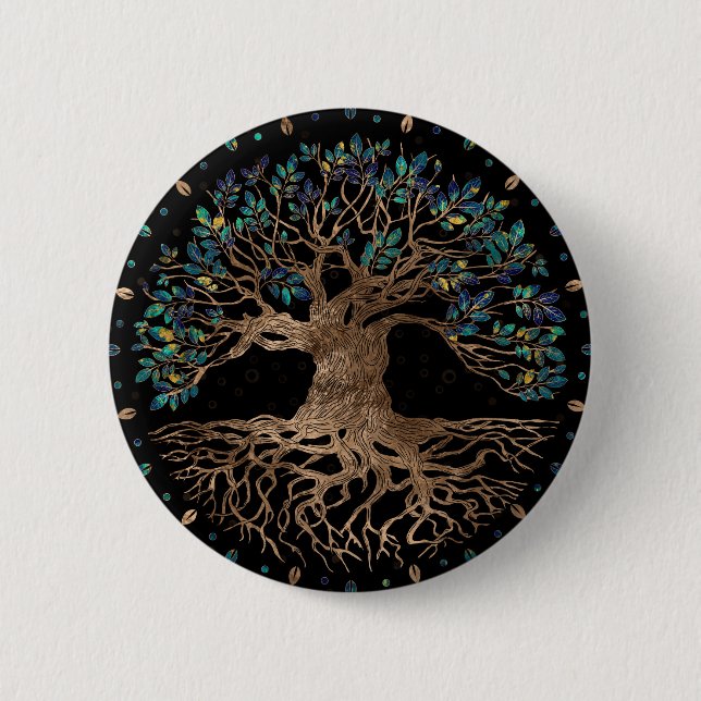 Tree of life -Yggdrasil Golden and Marble ornament 6 Cm Round Badge (Front)