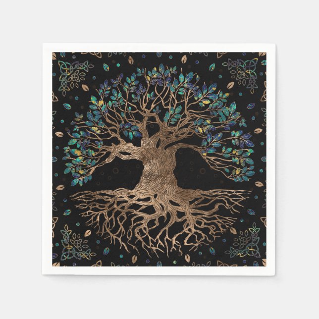 Tree of life -Yggdrasil Golden and Marble ornament Napkin (Front)