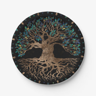 Tree of life -Yggdrasil Golden and Marble ornament Paper Plate