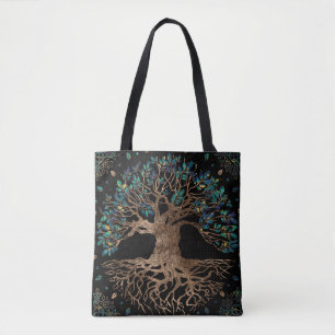 Tree of life -Yggdrasil Golden and Marble ornament Tote Bag