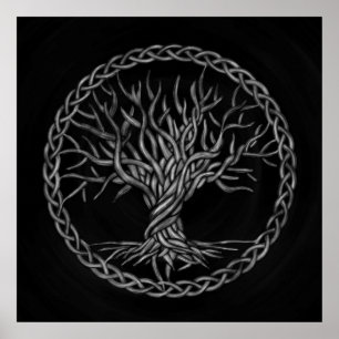 Tree of life -Yggdrasil -grayscale Poster