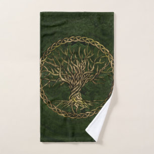 Tree of life -Yggdrasil -green and gold Bath Towel Set