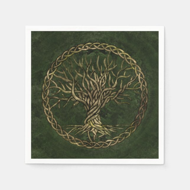 Tree of life -Yggdrasil -green and gold Napkin (Front)