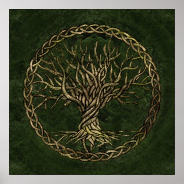 Tree of life -Yggdrasil -green and gold Poster (Front)