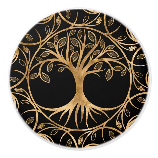 Tree of life - Yggdrasil Mandala frame Ceramic Knob (Front)